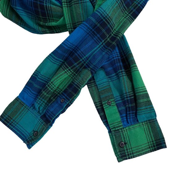 Upcycled Flannel Shirt Womens Medium Shacket Jeep Green Plaid Mechanic Off Road - Picture 6 of 16